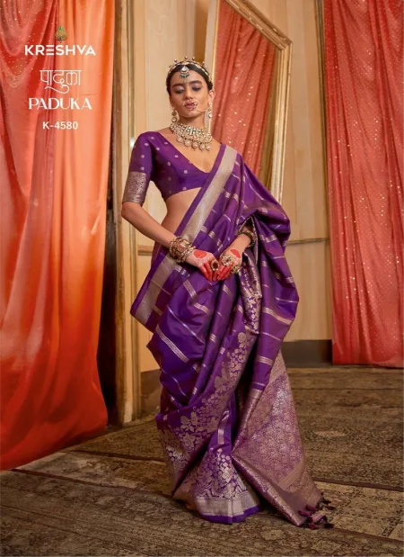 Purple Colour Paduka By Kreshva Spanish Silk Surat Occasion Wear Saree K 4580